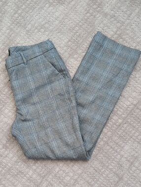 Women's Gray Plaid Dress Pants - Slim Fit